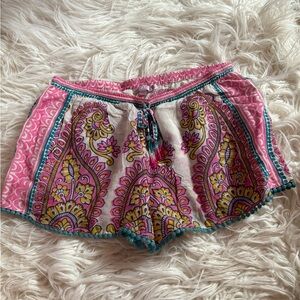 Calypso St. Barth Pink Paisley Smocked Waist Shorts Size XS
